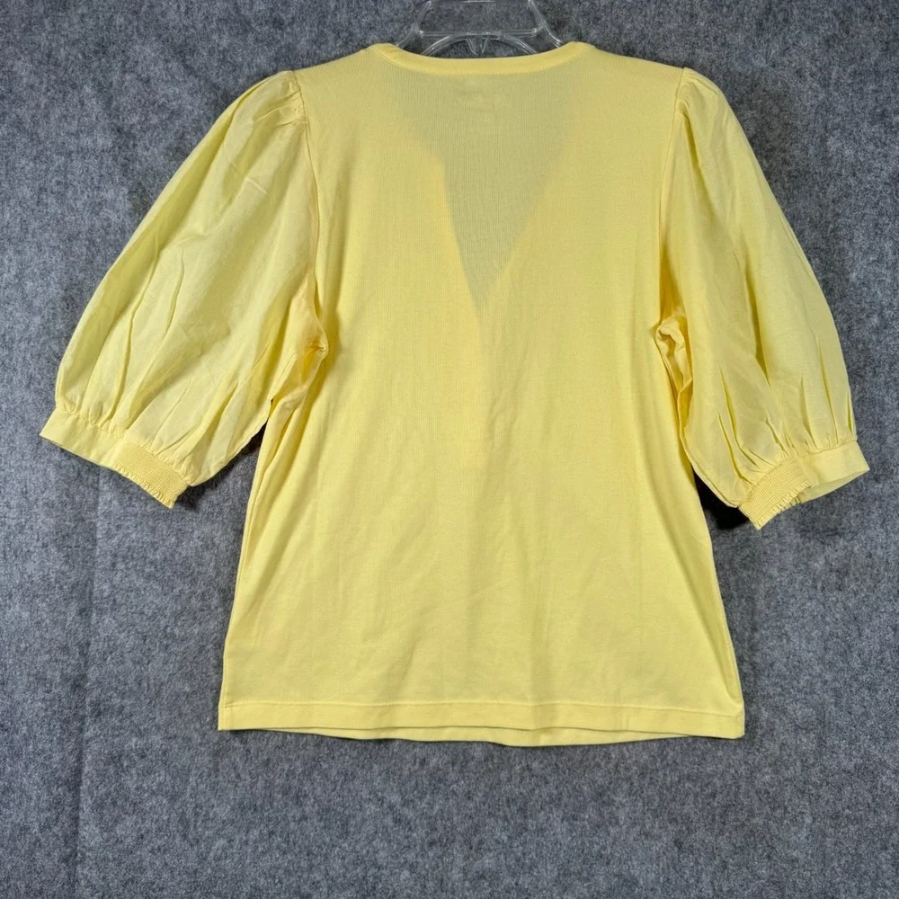 Lilly Pulitzer Ronson Split V-Neck Puff Sleeve Top Sz Medium Butter Yellow